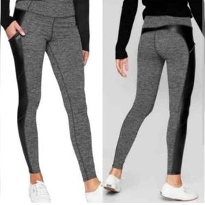 Athleta Herringbone Luxe Metro Drifter Leggings with Faux Leather Sides